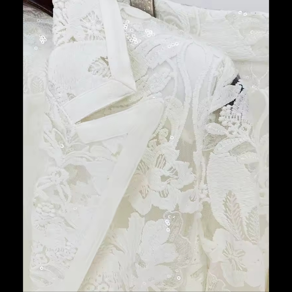 Designer Runway Suit Set Women's Single Button Guipure Lace Blazer Flare… - Picture 5 of 7
